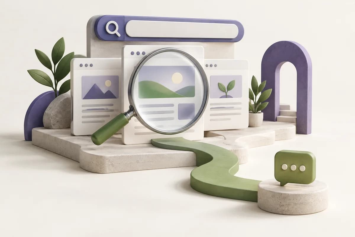 Concept illustration of useful search content leading to an enquiry